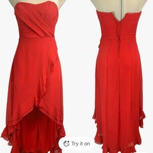 Le Chateau Elegant Red Strapless High-Low Dress